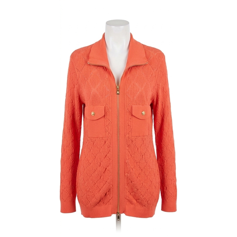 NEW MULTIPLES cuffed long sleeve zip sweater cardigan in coral